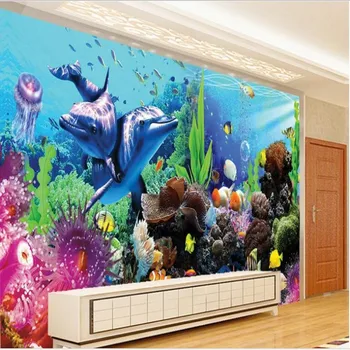 wellyu Пользовательские крупномасштабные фрески подводный мир аквариум 3D стерео тропические рыбы ТВ фон нетканые обои