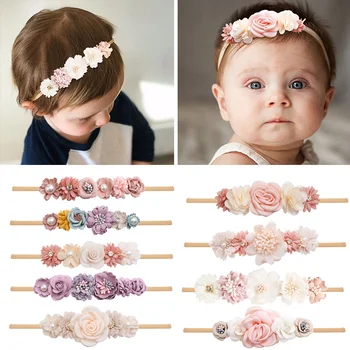 Милая повязка на голову для девочки, Милая детская резинка для волос, цветок на голове новорожденного, Головные уборы для малышей, Детские Аксессуары